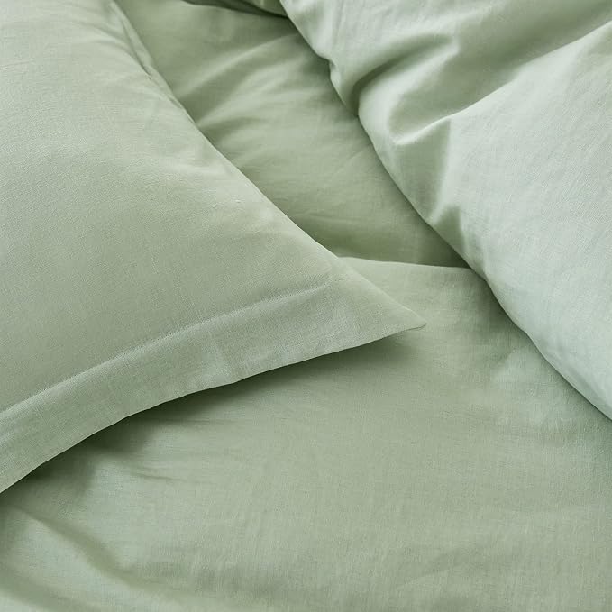 Simple&Opulence French Linen Duvet Cover Set 78" x 86"- 3 Pieces (1 Comforter Cover,2 Pillowcases)- Natural Flax Cotton Blend-Solid Color Breathable Farmhouse Bedding-Mint Green, Full