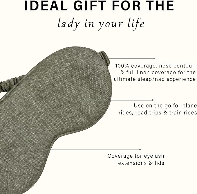 Eye mask Pure Linen Sleep Mask with Elastic Band, No Pressure On Eyes,Side Sleeper Eye Cover Organic Cotton Core Blindfold,Napping & Yoga Travel Essentials (Sage Green)
