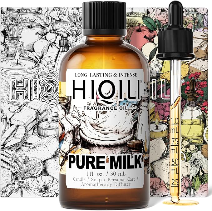 HIQILI Pure Milk Fragrance Oil for Soap Making & Body Wash - 1 Fl Oz | Long-Lasting Scent, Suitable for Home Diffuser, Making Candle, Scrub, Skin Product, Pet Safe, Graduated Dropper Included