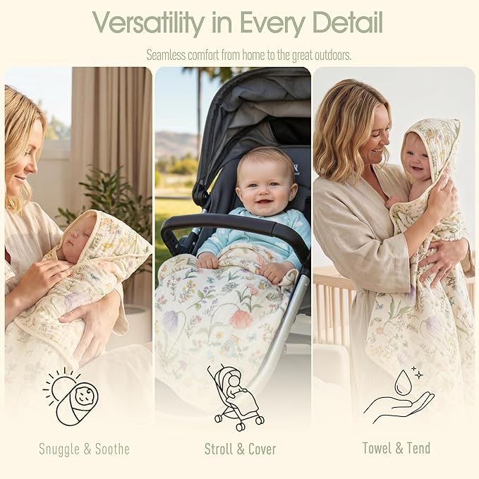 Ultra-Soft Muslin Baby Towel - 32 x 32 Inches, Ideal for Bath & Beach, Suitable for Both Boys & Girls from Newborns to Toddlers