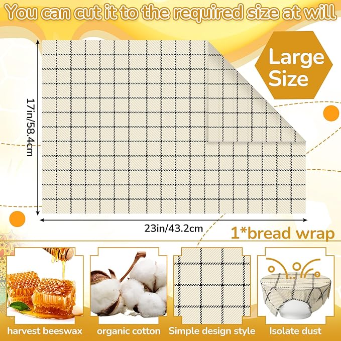 Mindsoft 17 x 23 Inch Reusable Beeswax Food Wrap for Bread Sandwich Wrapper Beeswax Paper Organic Bowl Dishes Covers Sustainable Food Cheese Fruit Snacks Storage Containers Keeper(Classic Style)