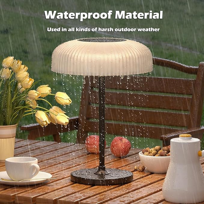 Solar Cordless Table Lamp, Portable Outdoor Mushroom Desk Lamp, 2 Mode Lighting Waterproof Gesture and Touch Lamp with USB Rechargeable for Bedroom, Shower, Yard, Hiking (1 Pces)