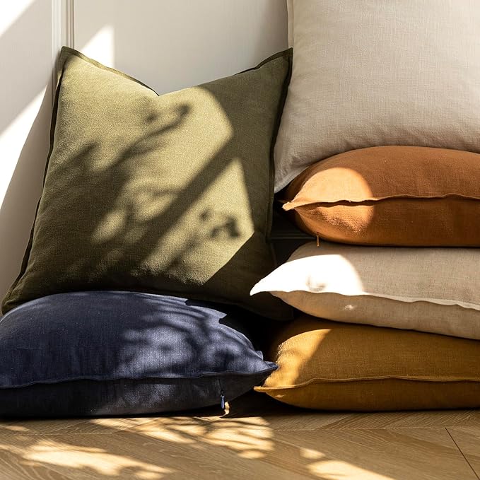 Foindtower Pack of 2, Decorative Linen Soild Throw Pillow Covers Soft Accent Cushion Case Boho Farmhouse Pillowcase for Chair Couch Sofa Bedroom Living Room Home Decor 18 x 18 Inch Honey Mustard