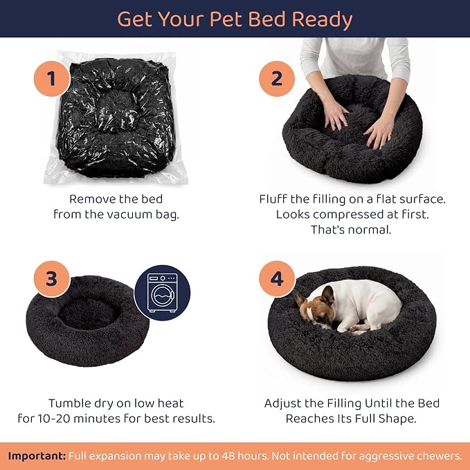 Donut Dog Bed - Premium Comfort for Anxiety Relief - Fluffy & Calming Design with Ultra-Plush Support | Cozy Round Dog Bed with Super Soft Circle Style (Black, Small)