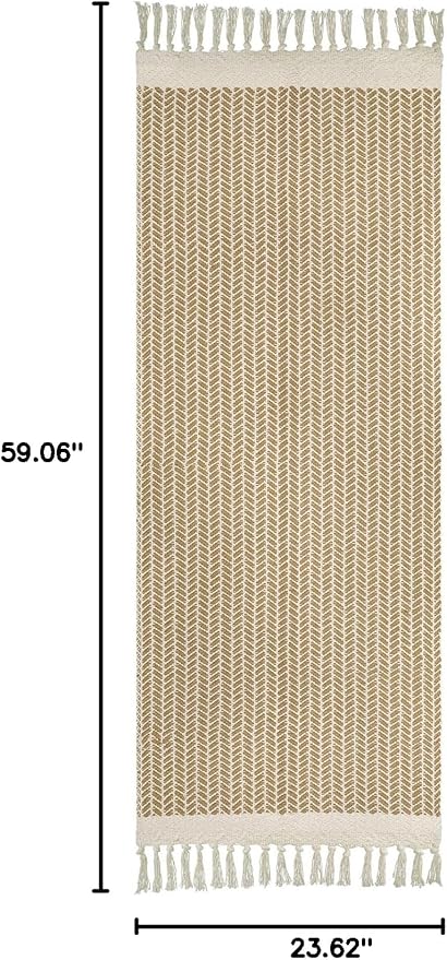 Lahome Belle Boho Bathroom Runner Rug, 2x5 Hallway Runner Rugs Washable Rugs for Entryway Indoor Door Mat with Tassels, Farmhouse Woven Cotton Low Pile Rug Runners for Hallways Laundry Room, Khaki