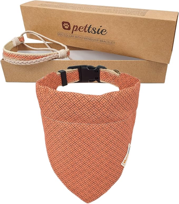 Pettsie Hemp Dog Bandana Collar & Matching Owner Friendship Bracelet | Adjustable, Durable Hemp & Soft Cotton, Matching Friendship Bracelet, Designed for Dog Lovers