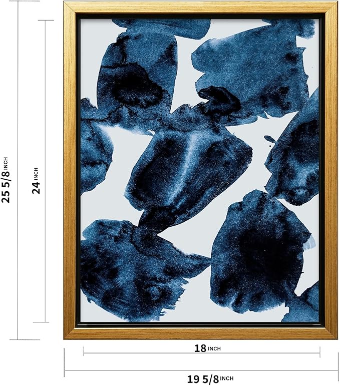Monem Art Blue Abstract Watercolor Texture Print - Minimalist Modern Art Poster - Wall Decor for Living Room, Bedroom or Office - 18x24 Gold Framed CANVAS Wall Art by Mareike Bohmer
