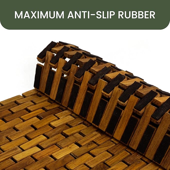 Teak Bath Mat & Shower Mat (24" x 16.5") | Wooden Flooring for Bathtub & Bathroom | Foldable & Non Slip Wood Bathmat
