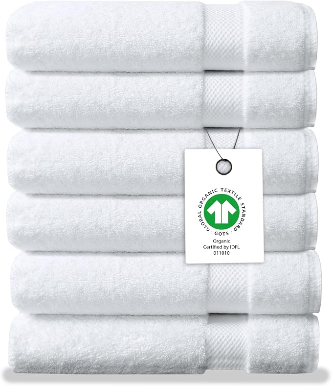 Organic Cotton Luxuriously Plush Washcloths Pack of 6 | GOTS & Oeko-TEX Certified | Premium Quality Face Towels | Feather Touch Technology|650 GSM Long Staple|Soft, Quick Dry & Ultra-Absorbent