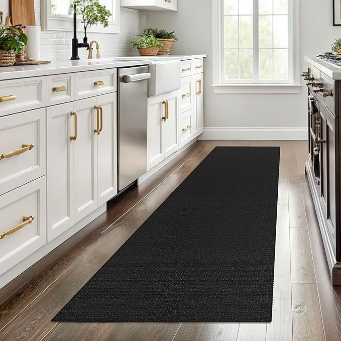 EARTHALL Woven Runner Rug 2.6x8 Ft Washable Runners for Hallways Wide Non Slip Rubber Backed Kitchen Runner Braided Indoor Floor Carpet for Entryway Hallway Kitchen Bedroom, Black/Grey