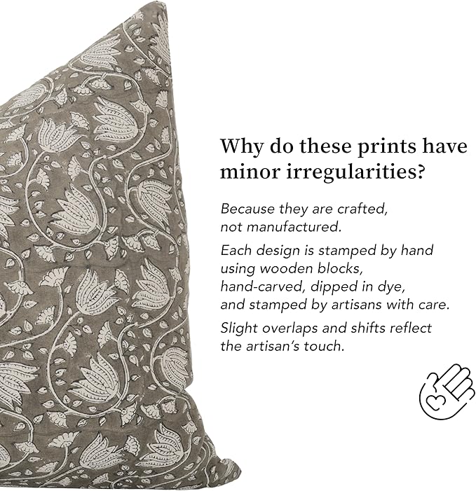Hand-Block Printed, Artisan-Made Neutral Accent Throw Pillow Covers- 100% Cotton Cushion for Sofa, Bed, Chair, Home Decor, Boho, Indoor - Sansa (New Greige, 20" x 20" (Pack of 2))