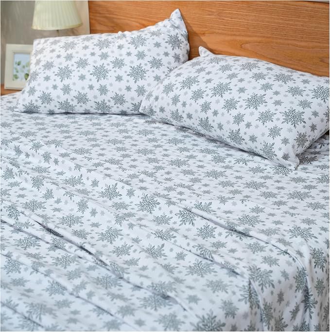 RUVANTI Flannel Sheets Full Size - GOTS Certified 100% Organic Cotton, 4 Piece Warm, Soft & Breathable Set, Deep Pocket Snug Fit, Double Brushed Cozy All Season Bedding, Crystal Noir