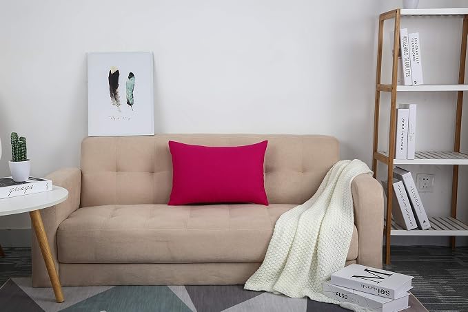TangDepot Cotton Solid Throw Pillow Covers, 12" x 20" , Brilliant Rose, 1 Count (Pack of 1) | 100% cotton, same-color zip, machine wash & air dry. For living room, bedroom, office, car. 42 colors, 100 sizes. Cover only.