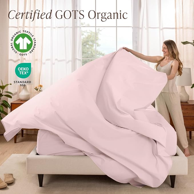 Bare Home 100% Organic Cotton Split King Sheet Set - Crisp Percale Weave - Lightweight & Breathable - Bedding Sheets & Pillowcases (Split King, Dusty Pink)