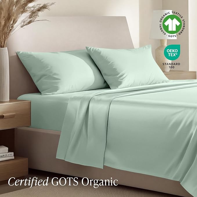 Bare Home 100% Organic Cotton King Sheet Set - 400 Thread Count - Smooth Sateen Weave - Breathable & Cooling - Hotel Luxury Set - Deep Pocket Bed Sheets (King, Willow)