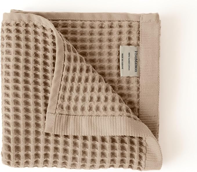 Premium Waffle Hand Towels Pack of 4 Extra Large 20x35 inch - 100% Turkish Cotton, Waffle Weave, Quick Dry, Lint Free, Super Absorbent, Thin Hand Bath Towel (Brown, Set of 4 Hand Towels)