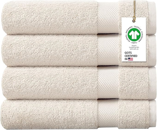 100% Organic Cotton Towels 650 GSM Plush Feather Touch Quick Dry Bath Towel, Pack of 4 GOTS Certified, Oeko-Tex Green Certified, Organic Cotton Bath Towel, 30"X58"
