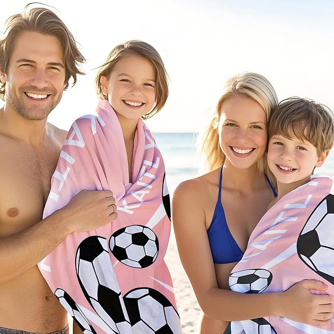 Personalized Beach Towel With Name, Custom Beach Towel with Text, Customized Football Microfiber Pool Towel, Quick Dry & Absorbent Swim Towel for Adult,Anniversary, Birthday, Summer Holiday,Vacation