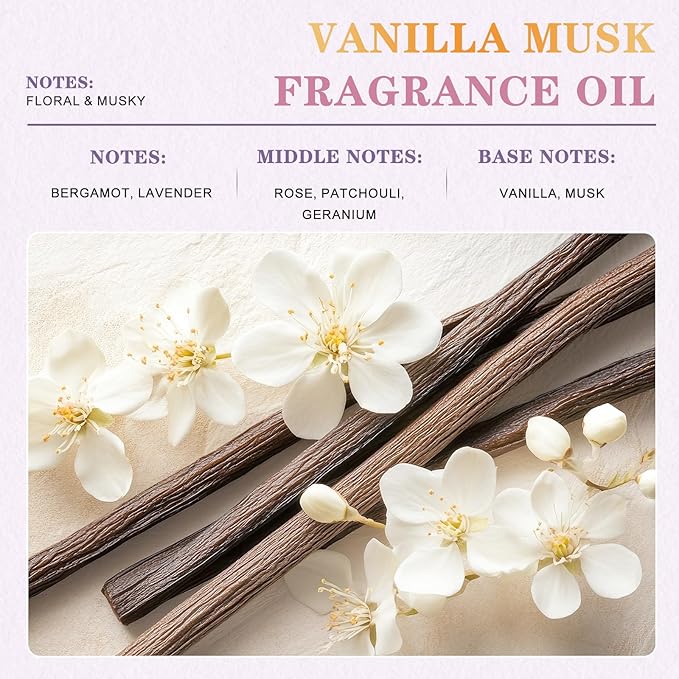 EUQEE Vanilla Musk Fragrance Oil, 3.38 Fl oz/ 100ml Essential Oils for Diffuser, Candle Making, DIY Soap, Aromatherapy with Glass Dropper