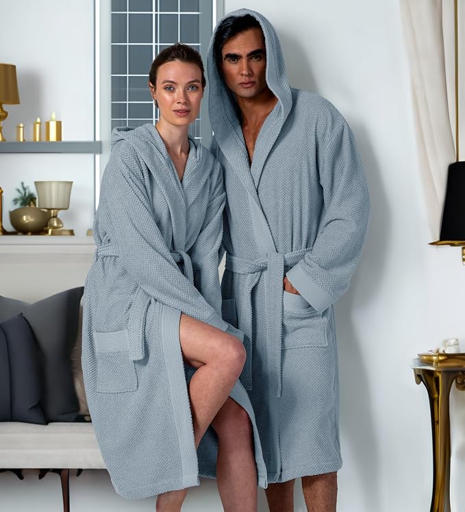 SEYANTE Turkish Cotton Bathrobe for Women - Organic GOTS Certified Terry Hooded Kimono Robe - Spa Quality Women's Cotton Robe