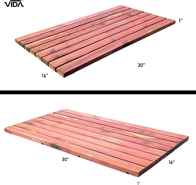 Cedar Wood Bath Mat – 30”x16” Non-Slip Shower Mat | Indoor & Outdoor Use | Wood Bathroom Mat & Floor Protector | Handcrafted in USA - Large