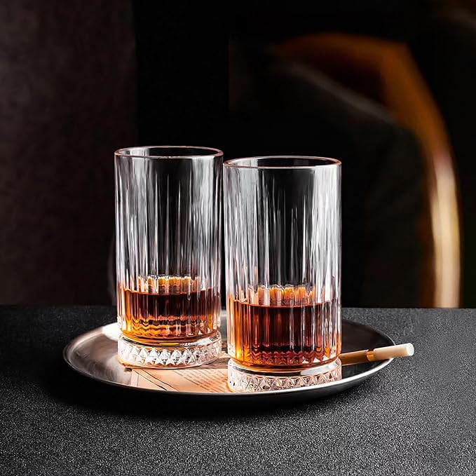 Highball Glasses Set of 6-14 oz Tall Glasses Drinking Set - Elegant Glassware Drinking Glasses for Water, Ice Coffee, Cocktail, Cold Beverage