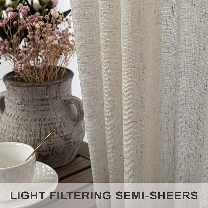 Pitalk Beige Back Tab Linen Curtains 94 Inches Long 2 Panel for Living Room Light Filtering Canvas Cloth Textured Linen Sheer Drapes Curtain for Patio Door Doorway Playroom Bay Window 52 x 94 Length
