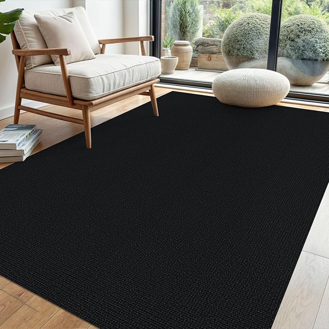 EARTHALL Washable Area Rug 4x6 Ft Non Slip Rugs for Entryway Braided Rubber Backed Bedroom Carpet Cotton Entry Rug Woven Floor Carpets for Bedroom Dining Room Living Room, Black/Grey