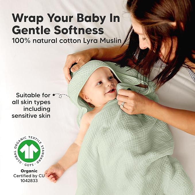 KeaBabies 2-Pack Muslin Hooded Baby Towels for Girls, Boys, and Baby Washcloths for Newborn, Toddlers - 100% Cotton Infant Bath Towel with Hood, Soft & Absorbent Washcloths for Toddlers