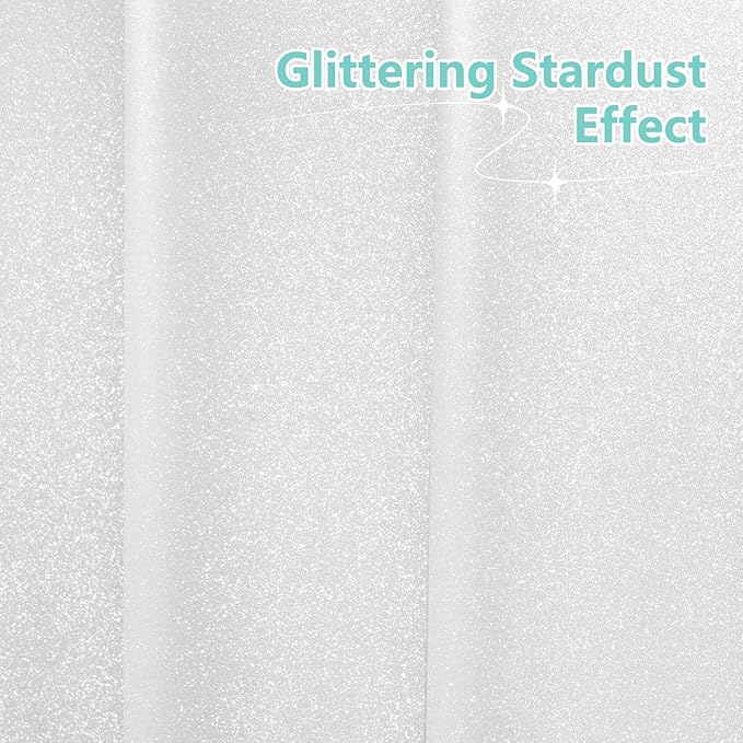 Seenus Waterproof Plastic Glitter Shower Curtain White, Sparkle PEVA Shower Curtain Liner with 3 Large Magnets, 72 x 72 inch Blingbling Shimmery Bathroom Décor Shower Curtain