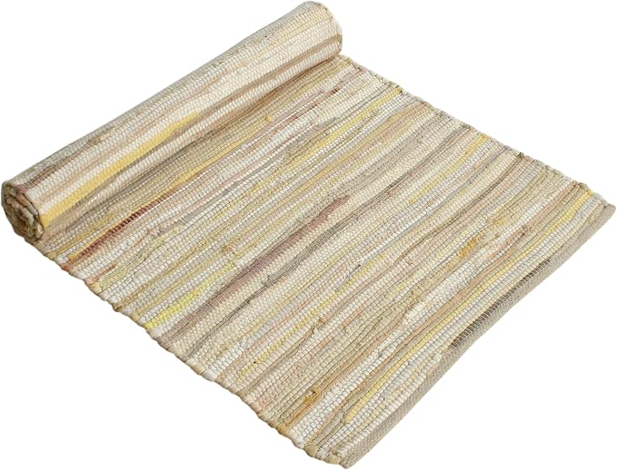 Handmade Cotton Chindi Rug Rectangular Area Rag Washable Recycled Denim Rugs for Home Décor, Living Room and Bedroom (Beige, 2X3 Feet)