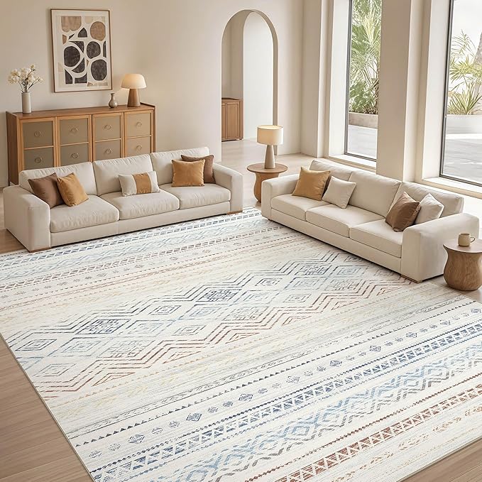 Tortania Area Rug Living Room Rugs- 10x14 Washable Large Soft Neutral Boho Moroccan Bohemian Farmhouse Rug Indoor Floor Carpet for Bedroom Under Dining Table Home Office Decor - Multicolor