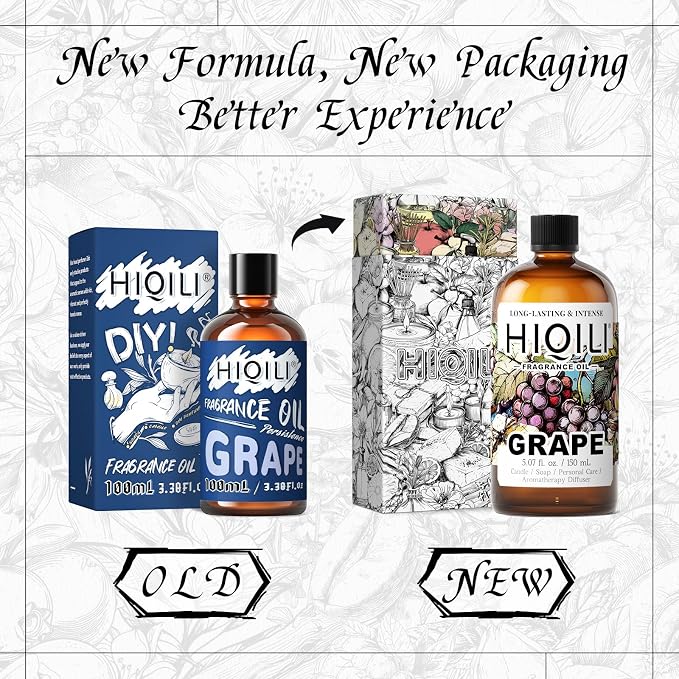HIQILI Grape Fragrance Oil for Diffusers, Perfume & Room Spray - 5.07 Fl Oz | for Making Candles, Hand Soap, Air Freshener, Long Lasting Fruity Scents - 150 ML