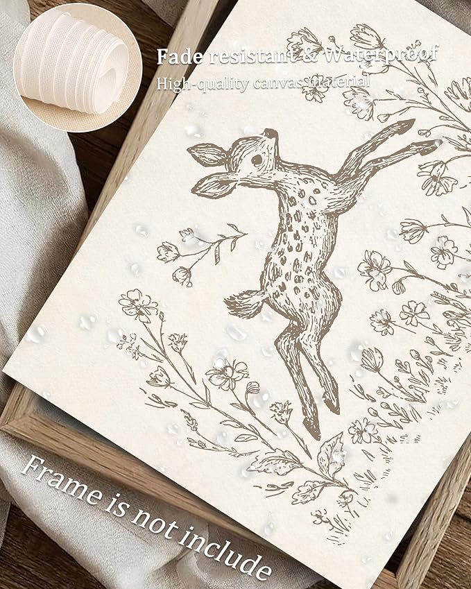 Vodefoad Fawn Sketch Vintage Wall Art Retro Nursery Jump Fawn Art Print Neutral Cottagecore Nursery Decor Farmhouse Rustic Deer Wall Decor for Gallery Nursery Bedroom Bathroom Office - 8x10Inch Unframe