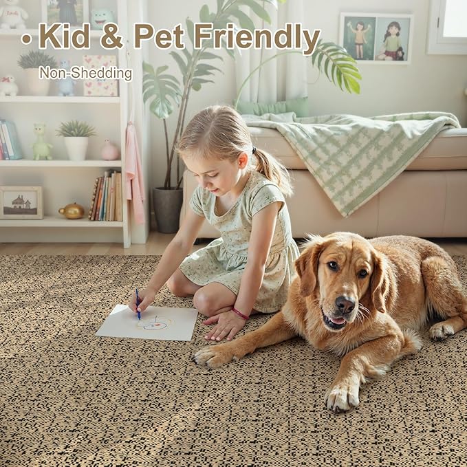 Collive 3x5 Entryway Rugs Indoor, Washable Bedroom Area Rug Non Slip Braided Cotton Kitchen Rugs, Black/Natural Farmhouse Throw Carpet Boho Floor Mat for Laundry Room Nursery House