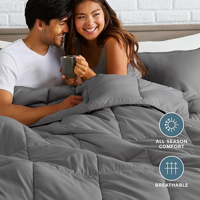 Bare Home Comforter Set - Oversized Queen Size - Ultra-Soft - Goose Down Alternative - Premium 1800 Series - All Season Warmth (Oversized Queen, Grey)