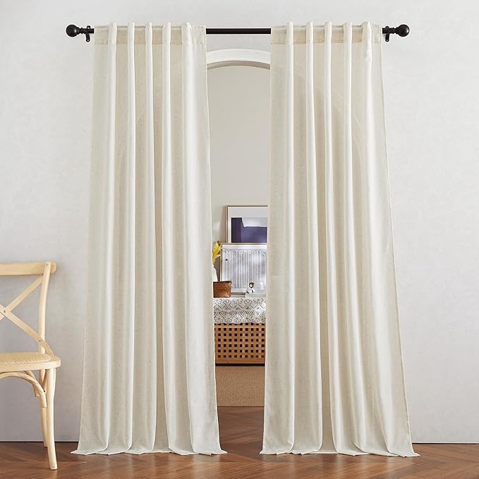 NICETOWN Natural Linen Curtains 80 inches Long 2 Panels Set, Rod Pocket & Back Tab Thick Doorway Curtains Privacy Assured with Light Filtering for Bedroom/Living Room, W42 x L80