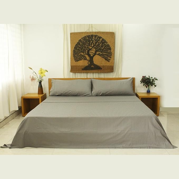 Organic Cotton Soft Sateen Stripe Bed Sheet Set - Luxury Hotel Quality - GOTS Certified - Deep Pocket - Easy Care - King (Steel Grey)