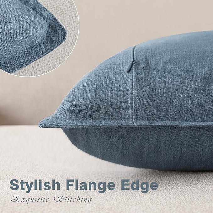 Foindtower Set of 2, Decorative Linen Soild Throw Pillow Covers Soft Accent Cushion Euro Case Boho Farmhouse Pillowcase for Chair Couch Sofa Bedroom Living Room Home Decor 16 x 16 Inch Misty Blue