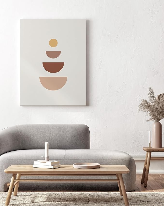 Y2K BOO Minimalist Geometric Wrapped Canvas Wall Art Stacked Semi-Circle Earth Tones Terracotta 24x36 Inch Gallery Stretched Modern Home Wall Art