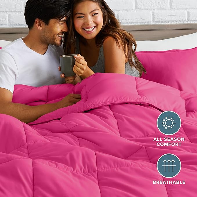 Bare Home Comforter Set - Full Size - Ultra-Soft - Goose Down Alternative - Premium 1800 Series - All Season Warmth (Full, Pink)