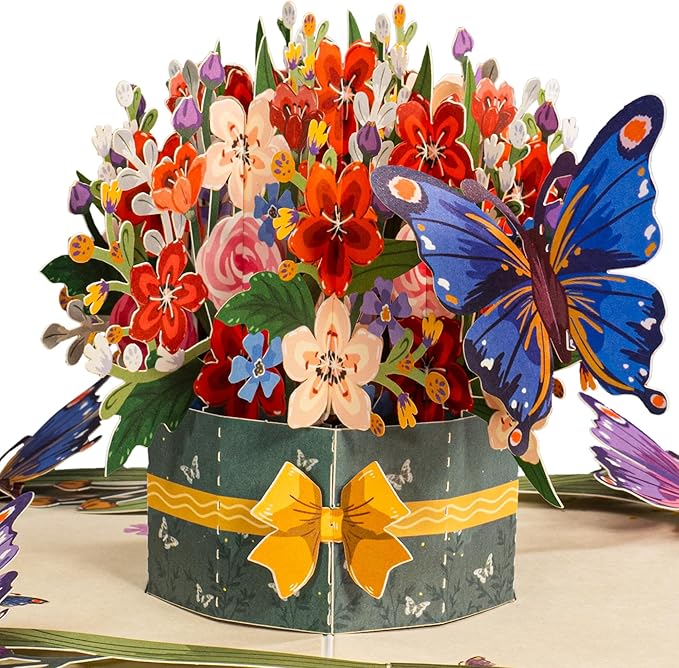 Frndly by Paper Love 3D Flower and Butterflies Pop Up Card, Gift for Birthday, Wedding, Anniversary, Thank You, Get Well, Valentine’s Day, Mother’s Day & All Occasions, 100% Recycled & Eco-Friendly, 8" x 6" Cover, Includes Envelope and Note Tag