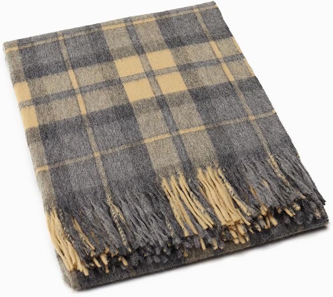 Superfine Alpaca Wool Throw Blanket - Lightweight Alpaca Merino Wool Throw Blankets | Soft Peruvian Alpaca Blanket Wool Blanket Scottish Design 72" x 60" (Corn/Gray)