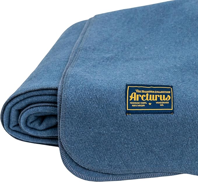 Arcturus Bighorn 100% Virgin Wool Blanket | Heirloom-Quality Wool Bedding for Home & Cabin | Warm, Thick & Durable (Queen Size, Steel Blue)