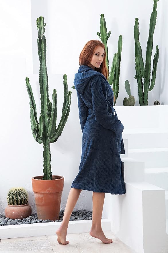SEYANTE Turkish Cotton Bathrobe for Women - Organic GOTS Certified Terry Hooded Kimono Robe - Spa Quality Women's Cotton Robe