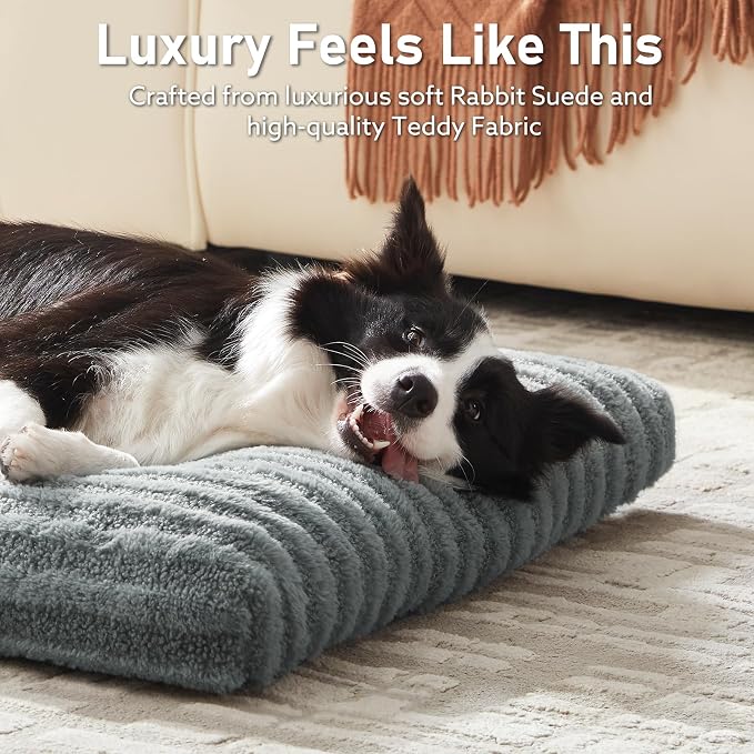 FURTIME Washable Small Dog Bed, Deluxe Dog Crate Beds Comfy Fluffy Kennel Pad Anti-Slip Pet Sleeping Mat for Puppy/Cat, Machine Washable Dogs Pillow, 23"x18"x3", Gray