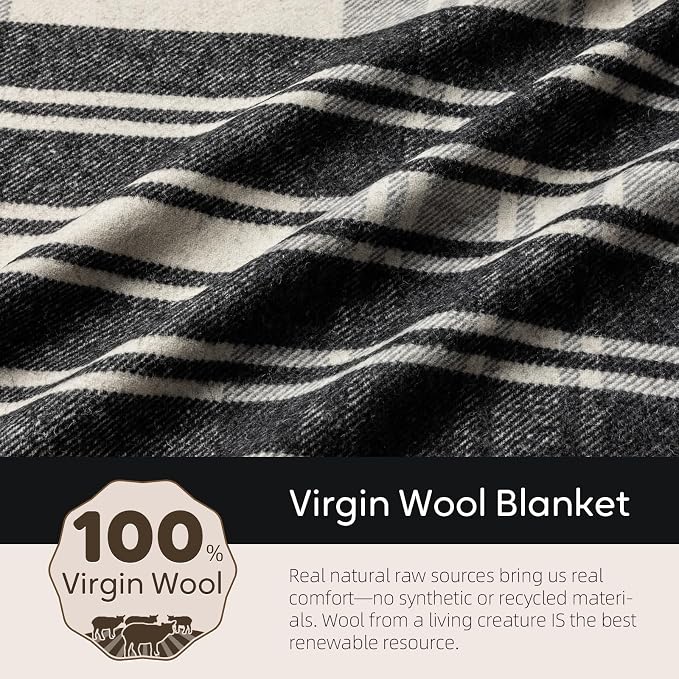 Molithe 100% Wool Blanket, 62" x 86", Warm, Thick, Washable, Military | Great for Camping, Outdoors, Sporting Events, Survival Kits ElegntBlacck