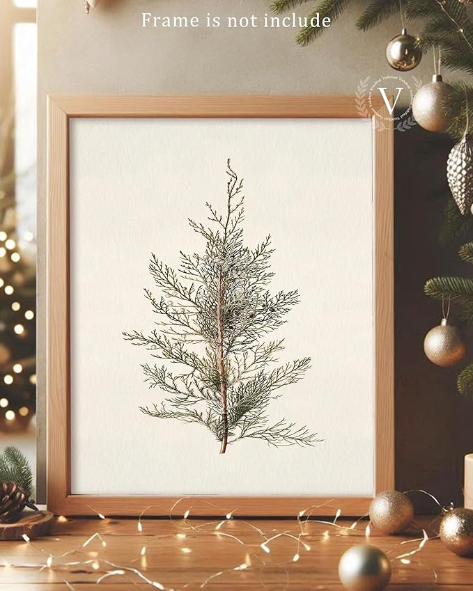 Vodefoad Vintage Cypress Tree Christmas Print Classical Naturalist Tree Landscape Print Painting Moody Christmas Farmhouse Wall Art Minimalist Mid Century Wall Art Painting Picture Aesthetic for Bedroom Bathroom Office Winter Room Decor Holiday Decorat...