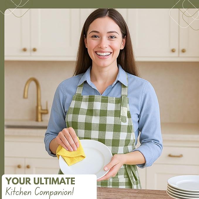 Native Fab Kitchen Apron 2 Pack - 100% Cotton Adjustable, Durable Apron with Pockets, Perfect for Cooking, Baking, Grilling