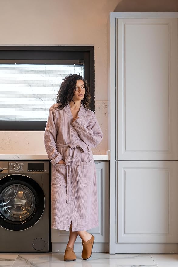 Muslin Unisex Bathrobe Women & Men, 100% Cotton Kimono Lightweight Robe | Long Robes Soft, Absorbent, Spa robes
